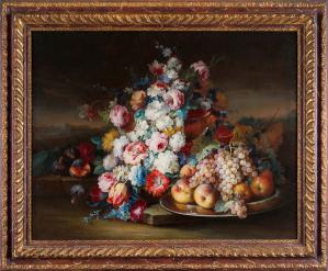Michele Antonio Rapous (Turin 1733-1819) Still life of fruit and flowers with silver tray SOLD
